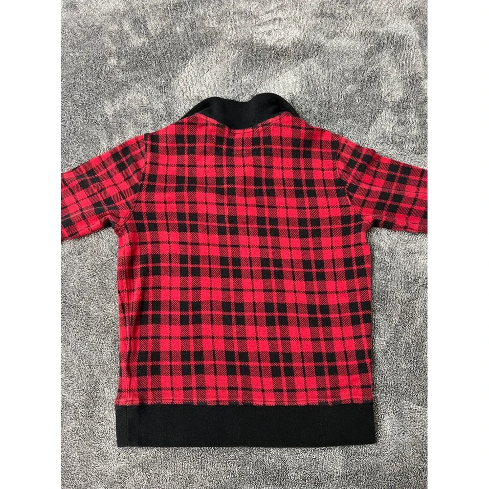 Polo Ralph Lauren Boys Red Black Plaid Quarter Zip Pullover Sweatshirt Size‎ M